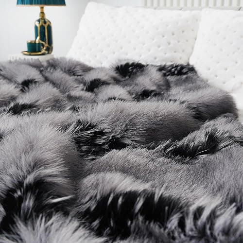 Fox Faux Fur Luxury Throw Blanket - Super Warm, Elegant & Cozy - 74"x90" Grey Washable Plush Blanket for Couch, Armchair & Bed thumbnail 2