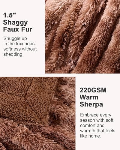 UINIU Super Soft Fluffy Faux Fur Throw Blanket Twin Size, Fuzzy Sherpa Fleece Cozy Warm Gifts for Women, Room Decor Plush Thick Throw for Couch Bed, Minky Gifts for Girls Boys Teenages, 50" x 60" thumbnail 3