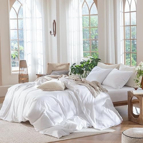 MooMee Twin Sized Duvet Cover Set 100% Washed Cotton Linen Like Twin | Relaxed Linen-like Texture. Soft, Breathable & Long-lasting Comfort. Lightweight. Hidden Zipper with 8 Interior Corner Ties thumbnail 5