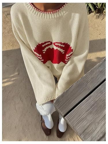 Verdusa Women's Crab Print Oversized Sweaters Y2K Drop Shoulder Pullover Knit Tops thumbnail 5