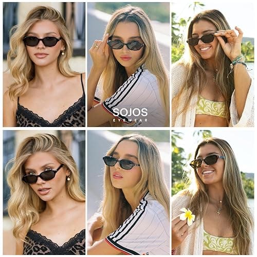 SOJOS Retro Rechteckige Polarisierte Sonnenbrille Damen Herren Schmale Hexagonal Trendy Y2K Brille UV400 Schutz Geeignet für Breite Gesichter, SJ2629 thumbnail 3