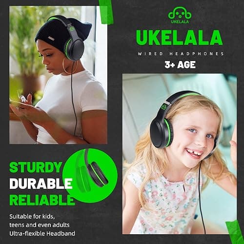 UKELALA Green Wired Headphones for Boys Portable On Ear Youth Headphones for School Airplane Travel Lightweight Portable Compatible with Pad Computer Laptop for Adults Student Children Girls Kids thumbnail 4