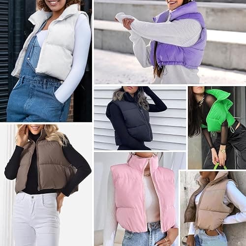 Century Star Puffer Vest Women Girls - Cropped Fall Winter Outerwear Puffy 2025 Quilted Top Jacket Coat Gilet Sleeveless Zip thumbnail 6