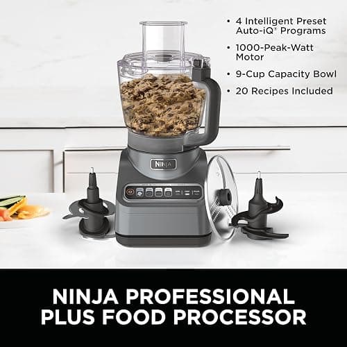 Ninja Food Processor, Professional Plus, 1000 Peak Watts, 4 Functions for Chopping, Slicing, Purees & Dough with 9-Cup Processor Bowl, 3 Blades, Food Chute & Pusher, Silver, BN601 thumbnail 3
