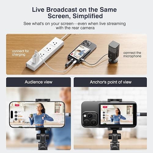 Vlog Selfie Monitor Screen, Magnetic Phone Vlog Selfie Monitor Screen 4K 60fps Bluetooth Remote, Back Camera Monitor for Vlog Live Stream TikTok, Compatible with iPhone & Android thumbnail 4