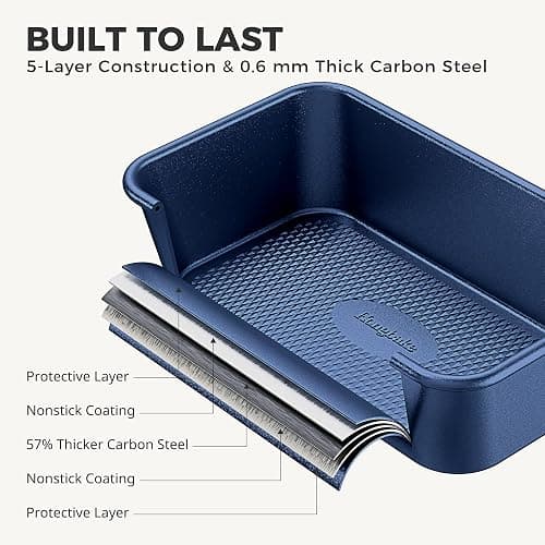 HONGBAKE 9-Piece Baking Pans Set Nonstick, Stackable Non Toxic Bakeware Sets with Diamond Texture, Oven Pan Set for Cooking, Includes Cookie Sheet with Rack, Cake Pan, Roasting Pan, Muffin Tin, Blue - Sapphire Blue - luxury nine-piece set thumbnail 8