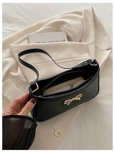 SweatyRocks Women's Bow Top Handle Clutch Purses PU Leather Underarm Shoulder Bags thumbnail 5