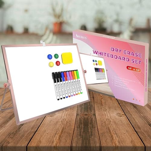 16 x 12 inches Dry Erase Whiteboard, Rose Gold Magnetic Desktop Double-Sided White Board with Stand, 10 Markers, 1 Eraser, 4 Magnets, Portable Whiteboard Easel for School Office Home thumbnail 8