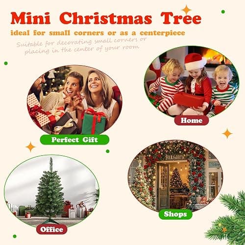 JPM Mini 3FT Blue Artificial Christmas Tree for Tabletop, 50 LED Lights, 164 Branch Tips, Foldable Metal Base & Easy Assembly, Holiday Decor for Home, Office, Apartment thumbnail 5