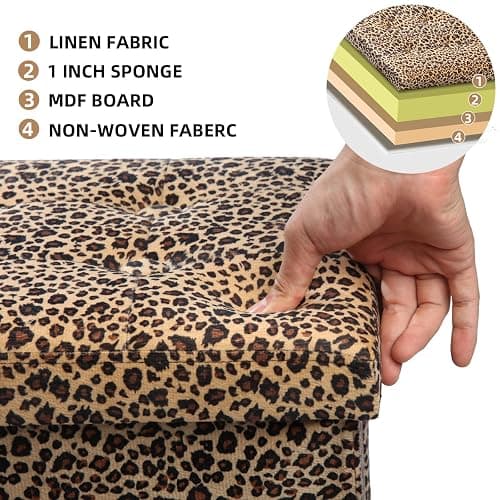 ALASDO Ottoman Storage Ottoman Footrest Stool Foldable Foot Rest Footstool Bench for Living Room 17x13x13inches Leopard Print thumbnail 4