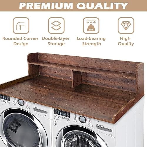 Royxen Laundry Countertop with 2-Tier Shelf Universal Fit, Washer and Dryer Countertop with Storage Space, Shelf Height 11.5 Inches, Solid Wood Core, Walnut thumbnail 5