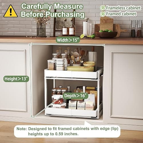 2 Tier Pull Out Cabinet Organizer ,Adjustable Width & Height, Expandable Pull-Out Drawers For Cabinets, Slide Out Shelves for Kitchen Cabinets / Countertop / Pantry,Heavy-Duty & Easy to Install(White) thumbnail 4