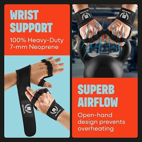MAVA Open Gym Gloves for Men & Women; Padded Weight Lifting Gloves with Wrist Support for Comfort, Protection; Strong-Grip Fingerless Workout Gloves for Men & Women; Anti-Sweat Gym Accessories thumbnail 5