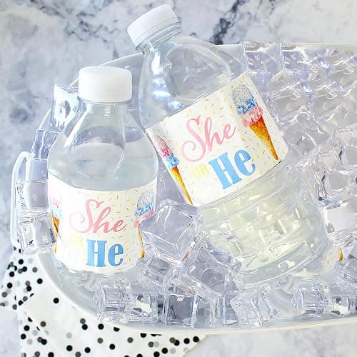 What's The Scoop Gender Reveal Water Bottle Labels, Pink or Blue Ice Cream Gender Reveal Party Waterproof Stickers for Water Bottles - 20 Count thumbnail 8
