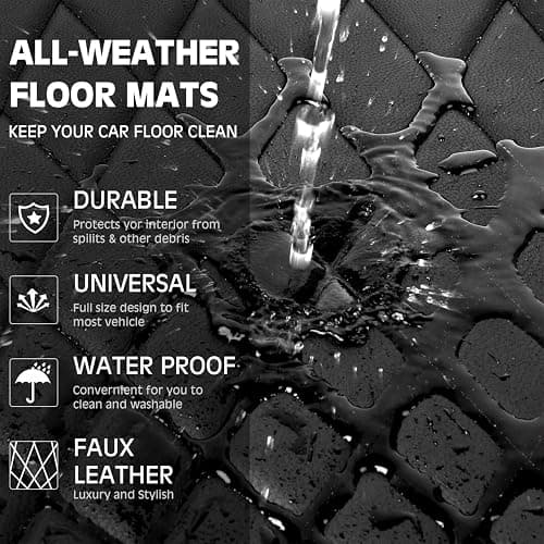 CAR PASS Faux Leather Floor Mats for Cars, Luxury Waterproof All Weather Car Mats Full Set, Anti-Slip Deluxe Automotive Mats Universal Fit for Most SUV,Vans,Sedans,Trucks, 4 Piece All Black thumbnail 5