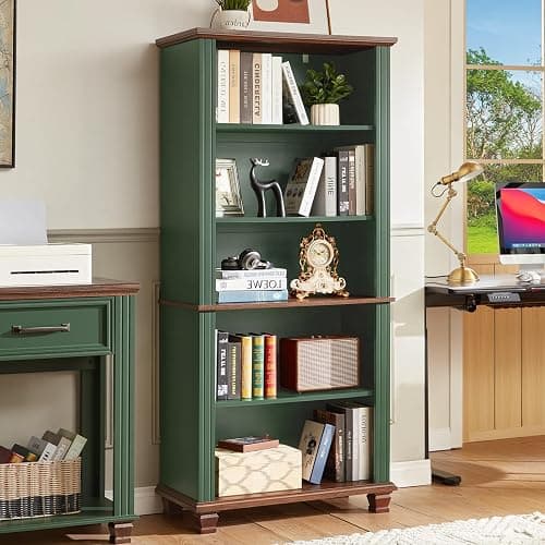 SAVOR LIFE 70" Tall Green Bookshelf,5 Tier Wooden Book Shelf with Adjustable Shelves & Wood Legs,Free Standing Farmhouse Bookcase with Open Display Storage,Vintage Bookshelves for Library,Classroom thumbnail 4
