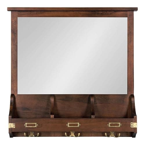 Kate and Laurel Stallard Decorative Wood Home Wall Organizer Mirror with Pockets and Key Hooks, Walnut Brown thumbnail 4