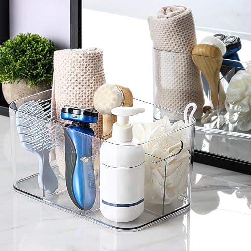 5-Compartment Clear Plastic Bin - Divided Art Supplies, Cosmetic Makeup Caddy Organizer - Multiuse Storage Container for Vanity, Bathroom, Kitchen, Office, Craft, Shower, Cleaning Items, (1 Pack) thumbnail 10