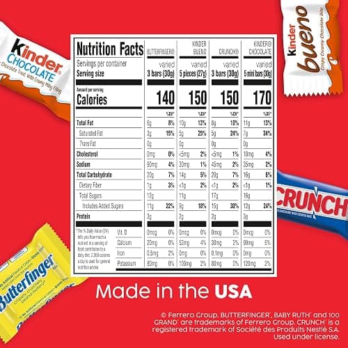 Butterfinger, Kinder Bueno, CRUNCH, and Kinder Chocolate, Assorted Candy Variety Pack, Mini Candy Bars, 30.05 oz thumbnail 2