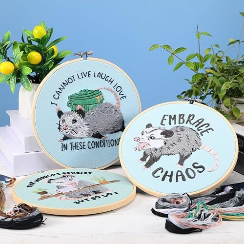 Mindsoft 3 Set Possum Embroidery Kit with Embroidery Hoop Opossum Needlepoint Kit for Beginners and Adults Hand Crafts Needlepoint Set with Needles Thread and Instruction for Opossum Lover Gifts thumbnail 6