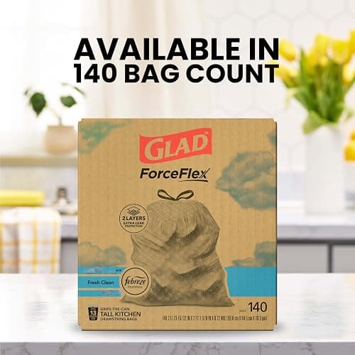 Glad ForceFlex Tall Kitchen Trash Bags, 13 Gallon, Fresh Clean, 140 Count (Package May Vary) thumbnail 6