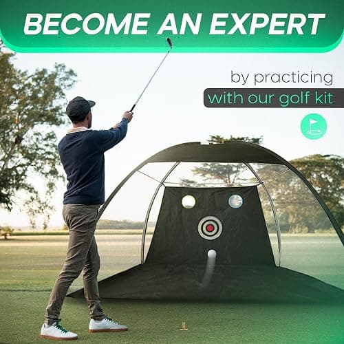 10x7 Ft. Outdoor & Indoor Golf Net & Mat - Includes 6 Sandbags for Better Stability & 5 Foam Practice Balls - Train Your Drive with Our Golf Practice Net & Mat to Improve Your Game thumbnail 6