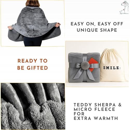 Premium Double Layer Poncho Blanket -No Sleeves Easy On Easy Off- Drape and Go- Top Christmas Gifts for Grandma, Gift for Mom and Elderly Women (Silver Grey) thumbnail 4