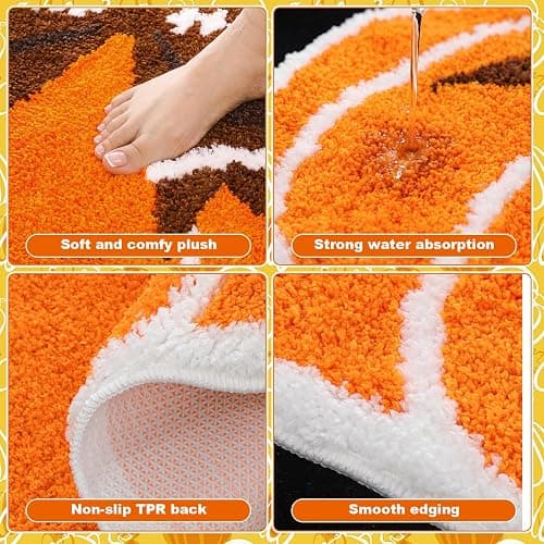 Boao Fall Football Bathroom Rug Pumpkin Bathroom Mat Halloween Bath Decor | 24 x 24 Inch, Soft Non Slip Absorbent, Tis The Season Decor, Autumn Harvest Bath Mat, Kitchen Porch Front Thanksgiving Decor thumbnail 3