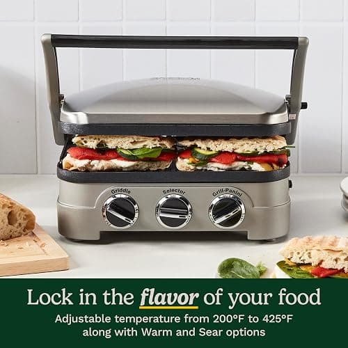 Cuisinart Griddler Indoor Grill, Panini Press, Sandwich Maker & More, 5-in-1 Grilling, Dishwasher-Safe Nonstick Cooking Plates, GR-4NNAS, Stainless Steel thumbnail 6