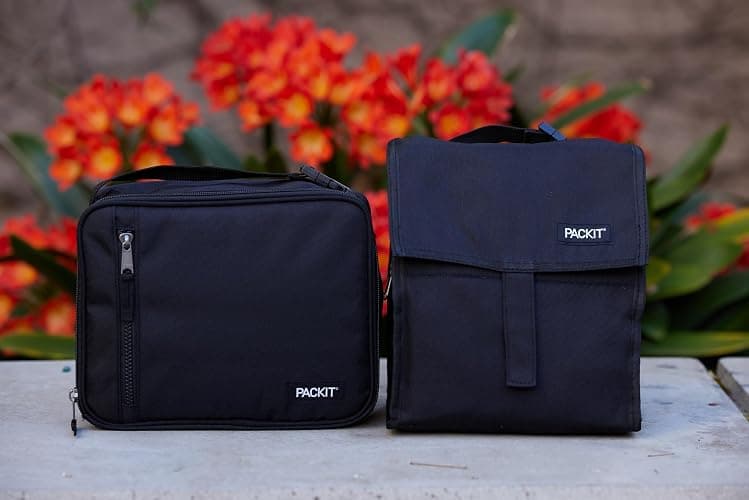 PackIt Freezable Lunch Bag, Black, Built with EcoFreeze Technology, Foldable, Reusable, Zip and Fold Closure with Buckle Handle, Perfect for School and Office Lunches thumbnail 8