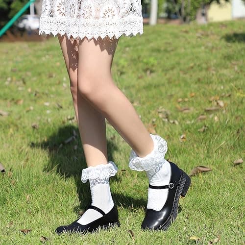 BIVOLU Womens Crew Socks Lace Ruffle Frilly Cotton Cute Princess Ankle Dress Socks for Girl 5 Pack thumbnail 9
