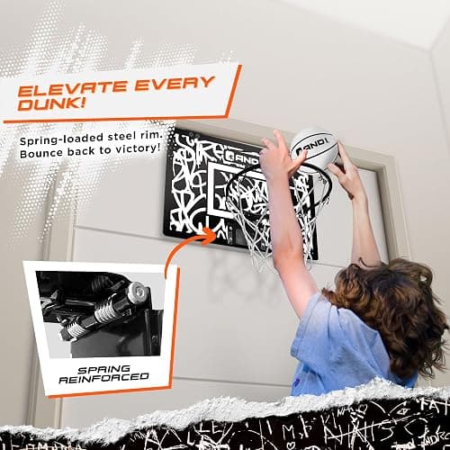 AND1 Over the Door Mini Basketball Hoop: 18x12 Shatterproof Backboard, 2 Mini Basketballs, and Hand Pump Included- Ultimate Indoor Basketball Accessory for Kids and Adults, No Tools Required thumbnail 3