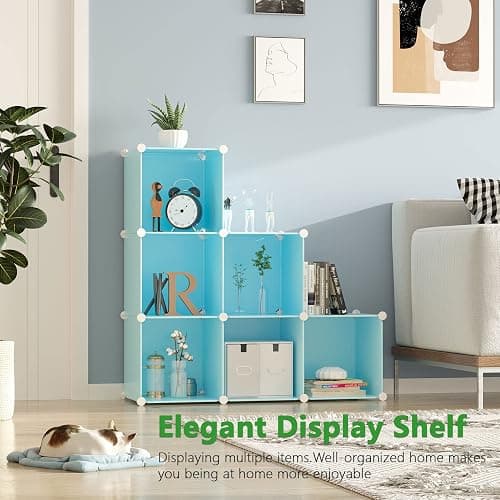 C&AHOME Cube Storage Organizer, 6-Cube Shelves Units, Closet Cabinet, DIY Plastic Modular Book Shelf, Ideal for Bedroom, Living Room, Office, 36.6" L x 12.4" W x 36.6" H Blue UPCS06L thumbnail 9