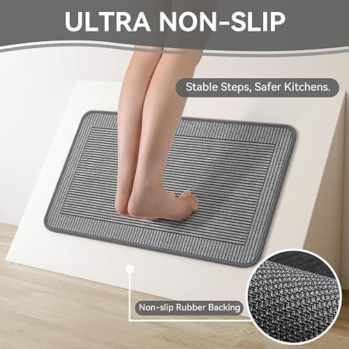 QiCaiJia Kitchen Mats for Floor, 17''x30''+17''x47''Kitchen Rugs Set of 2, Washable Non Slip Absorbent Kitchen Mat, Braided Kitchen Runner Rug, Kitchen Sink Rug, Grey thumbnail 3