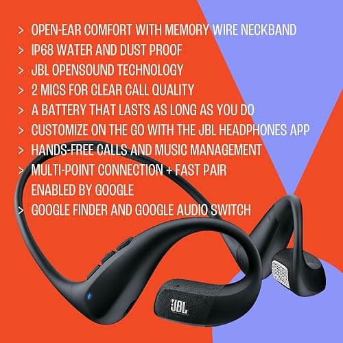 JBL Endurance Pace Auriculares Deportivos, Bluetooth, 10 h de autonomía, Banda para el Cuello de Titanio con Memoria, protección IP68 contra Agua y Polvo, tecnología JBL OpenSound, Negro/Gris thumbnail 6