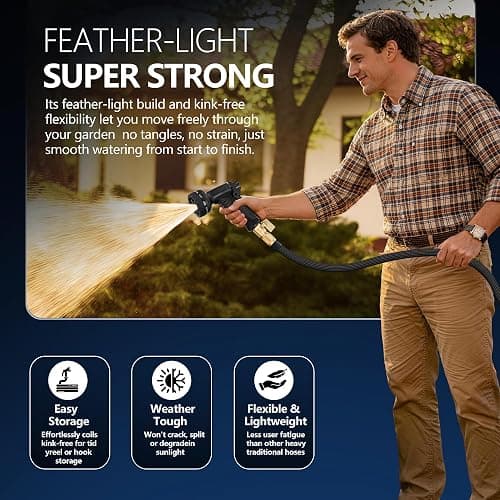 Flexible Garden Hose 50 FT, Ultra Lightweight Water Hoses 50FT w/10 Function Sprayer and 3/4" Brass Fittings, Kink-Free, Sturdy, Abrasion Resistant for Yard, Lawn, Outdoor and Gardening(Black) thumbnail 7