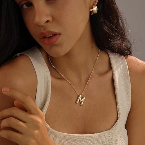 Ewrkbrㅤ Initial Necklaces for Women, 14k Gold Plated Bubble Letter Necklace Chunky Gold Necklace Dainty Charm Initial Necklaces for Women Trendy Custom Preppy Stocking Stuff Necklace Christmas Gifts thumbnail 3