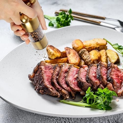 (Gold,2PCS) Salt, Pepper Modern Manual Grinder Set with Solid Handle - Stainless Steel Juego de Molinillo Dorado/Antique Faucet Shakers | Refillable Adjustable Coarseness Mill for BBQ Restaurant, Home thumbnail 5