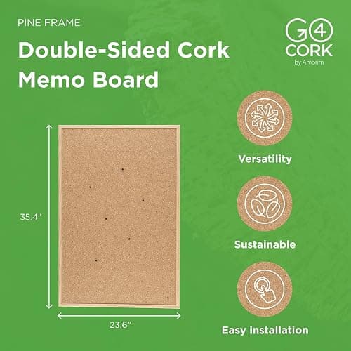 Go4Cork Framed Cork Bulletin Board - 35.4”x 23.6” | Premium Double-Sided Pine Frame Eco Cork Memoboard | Office, Home & Classroom Organization Decor | Pushpins & Set Up Accessories Included thumbnail 2