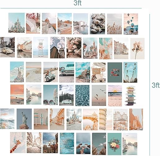 Onivein Peach Teal Wall Collage Kit Aesthetic Pictures, 50Pcs 4 x 6 Inch Blue Aesthetic Picture, Summer Beach Collage Print Kit, Trendy Cute Posters Photo Collage Kit for Dorm Bedroom Decor thumbnail 8