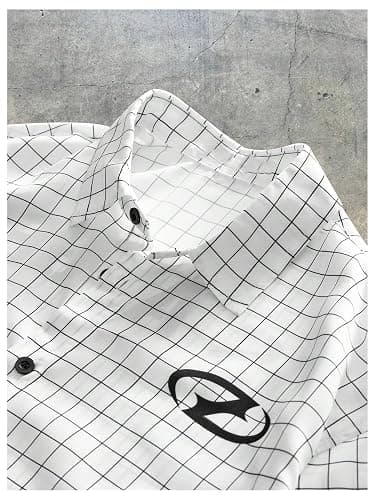 GORGLITTER Men's Cropped Shirt Casual Button Up Plaid Boxy Oversized Collar Short Sleeve Checkered Crop Tops Streetwear thumbnail 3