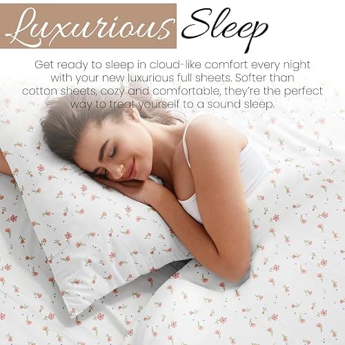 Linen Market Double-Brushed Patterned Microfiber Full Sheet Set 4 Piece – Oeko-TEX Certified Ultra Soft & Wrinkle-Free - 16" Deep Pocket Sheets - Easy Care Full Size - Soft Floral Pink thumbnail 6