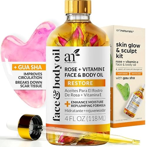 ArtNaturals Face & Body Vitamin E Bio Oil 4.0oz + Gua Sha Facial Tools Set - Organic Moisturizer Skincare for Scars, Stretch Mark, Cellulite & Nails - Great Massage oil for Massaging Joint & Muscle - Image 1