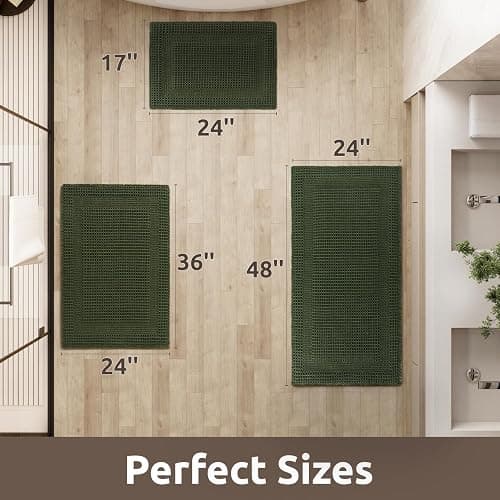 AMOAMI Waffle Bath-Mat, Absorbent Bath Mats for Bathroom Non Slip, Machine Washable Bathroom Rugs with Tassels Ultra Soft Boho Bath Rugs for Floor 24"x36" Dark Green thumbnail 2