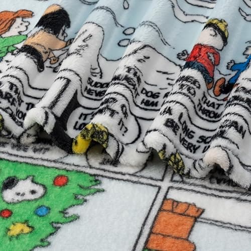 Berkshire Blanket Peanuts® VelvetLoft® Cute Character Snoopy Plush Oversized Kids Throw Blanket, Peanuts Christmas Comic Strip Colorized White (50in x 60in) thumbnail 8