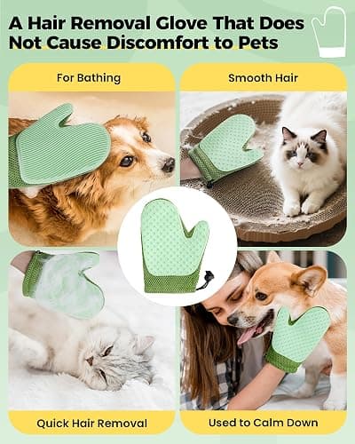 Carpet Rake for Pet Hair Removal Tool - 4 in 1 Pet Hair Remover Kit for Dog Cat Fur Remover, Contain 60" Adjustable Rubber Broom, Glove, Magic Brush and Scraper for Furniture,Short Pile Carpets, Mats thumbnail 7