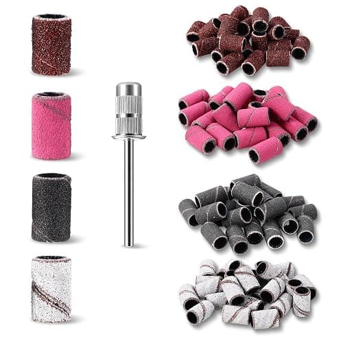 100 Stück Schleifkappen Nagelfräser, Schleifhülsen Nagelfräser, 80/120/180/240 Grid, Nagelfräser Aufsätze, Nagelfräser Bits, Fräser Nägel Aufsätze für Maniküre Pediküre Nagelpflege - Image 1