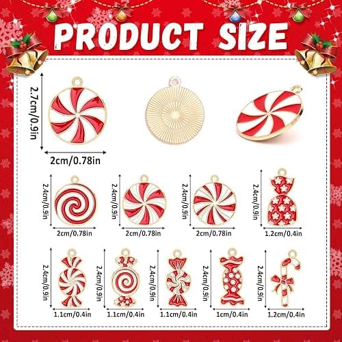 DTOFOOT Christmas Charms, 60Pcs Christmas Candy Charms for Jewelry Making, Holiday Red White Candy Cane Charm Pendants for Bracelet Necklace Earrings Making DIY Crafts thumbnail 3
