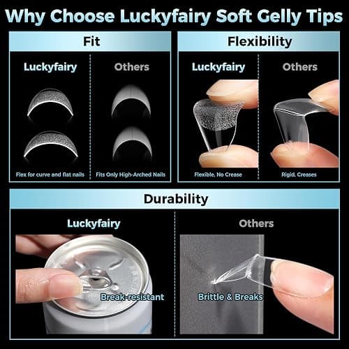 Luckyfairy Short Almond Gel Nail Tips 360Pcs, Pre Etched Nail Tips Almond Shape Full Cover Soft Gel Fake Nails for Nails Extension DIY Art Salon 12 Sizes thumbnail 6