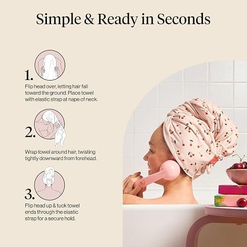 Kitsch XL Microfiber Hair Towel Wrap for Women – Ultra Absorbent Microfiber Bath Towels for Wet, Curly, Long or Short Hair – Anti-Frizz Hair Wrap, Great Hair Products Gift for Women – Cherry Print thumbnail 7